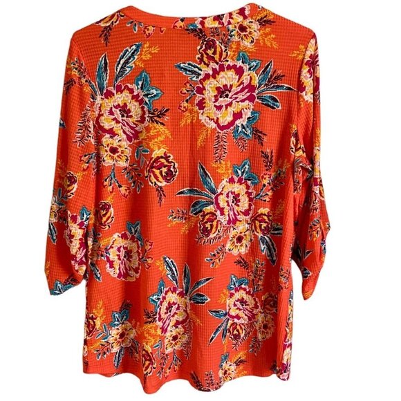 Emily Daniels Orange Floral Print 3/4 Sleeves Top Women's Medium - Picture 6 of 10